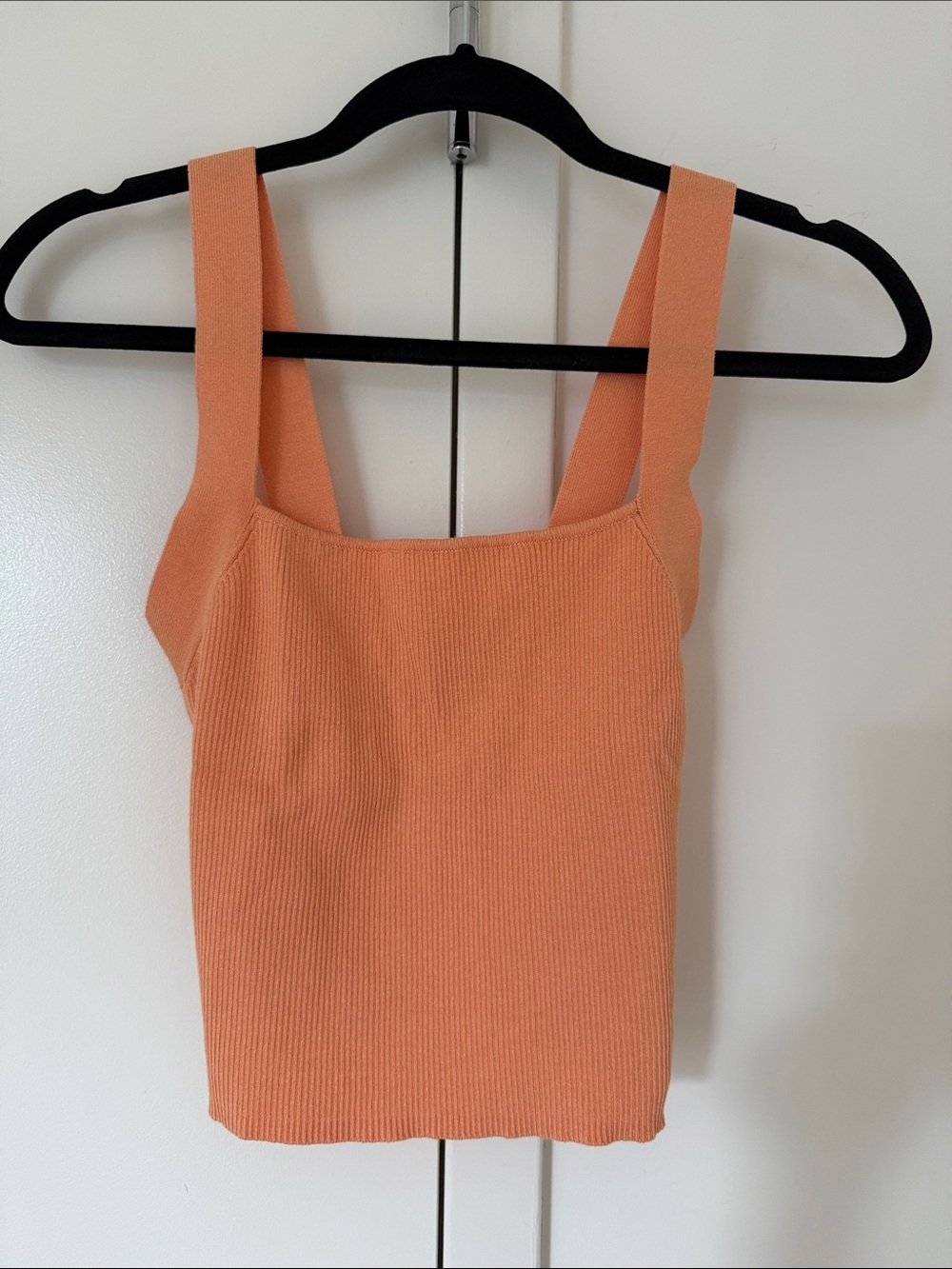Zara Ribbed Square-Neck Tank Top - Peach Orange